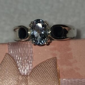 AQUAMARINE. SAPPHIRE SILVER RING